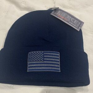 Navy Blue Beanie with American Flag Patch